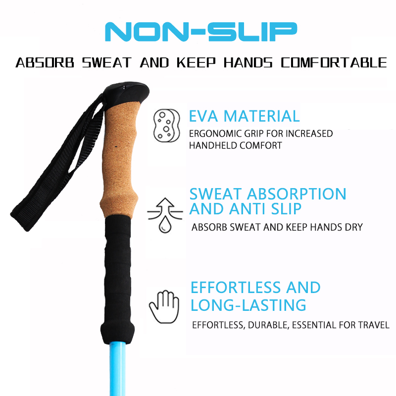 OKHEALING Carbon Fiber Trekking Poles 3 Section Ultra-light Folding Cane Portable Walking Stick with EVA Handle for Off-road, Camping, Mountaining, Ba