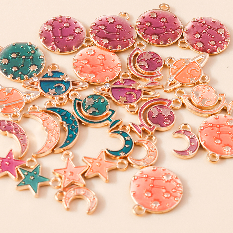 10pcs Mix Enamel Galaxy Saturn Globe Moon Stars Charms Pendants for Necklaces Bracelet Earrings DIY Jewelry Making Accessories