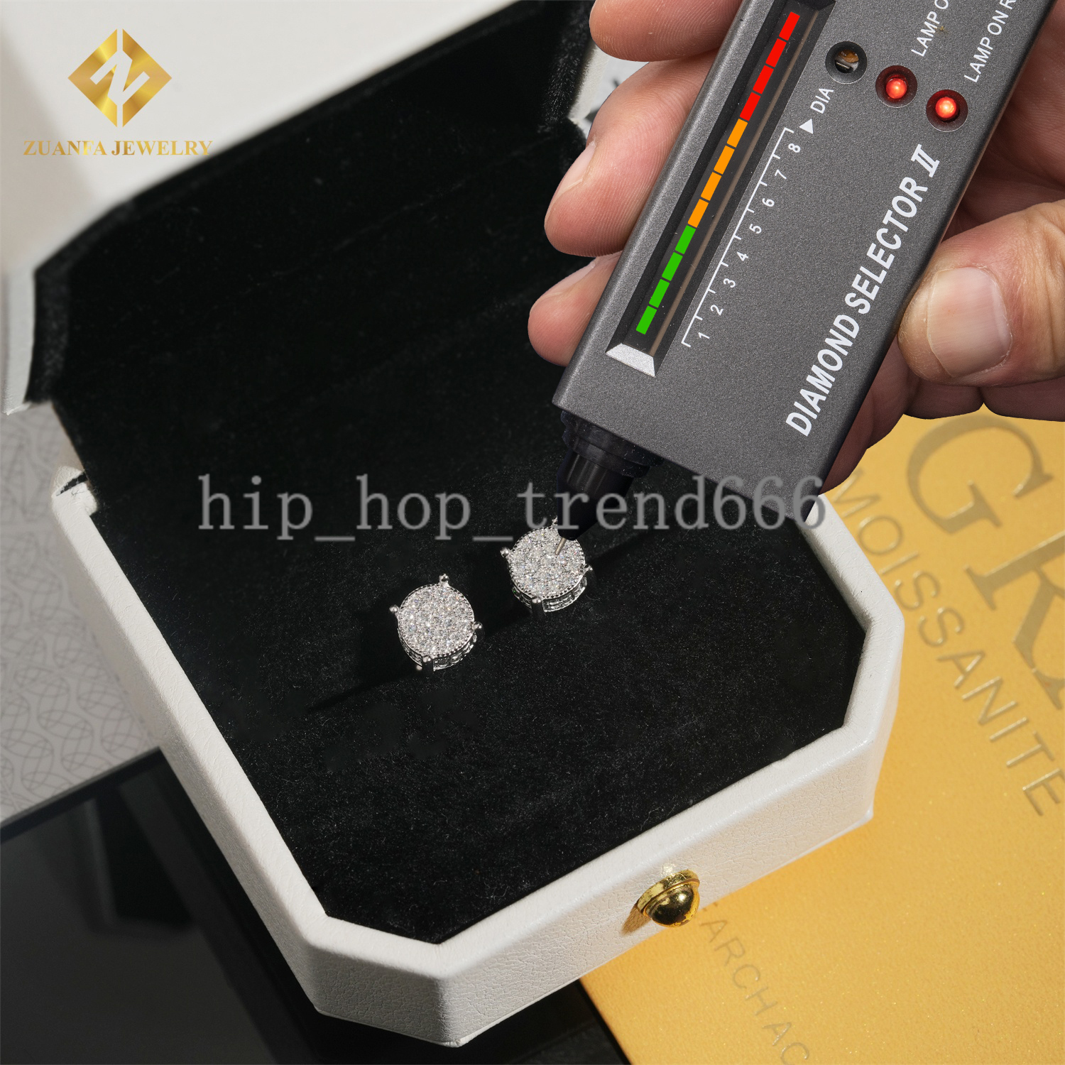 Fashion Rapper Jewelry Round Cluster Stud Earring Solid 925 Silver VVS Moissanite Iced Out Stud Earrings Hip Hop Earring