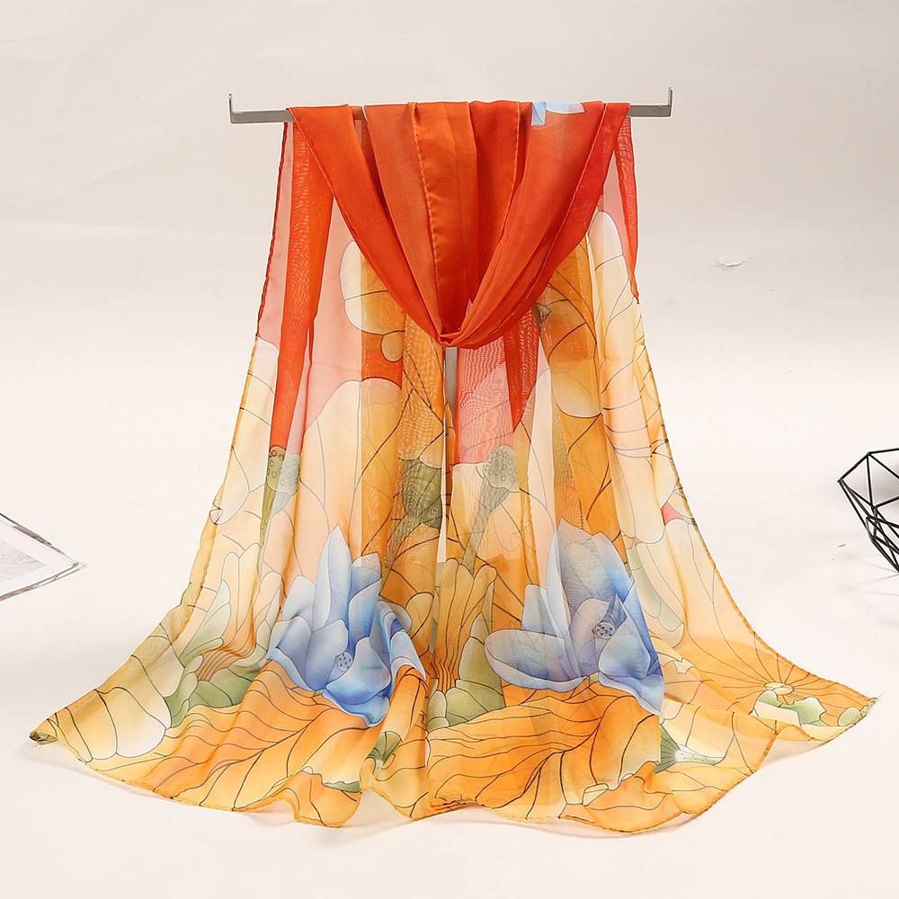 K1291 Gift scarf decorative chiffon style printed gauze scarf small Korean version spring and autumn summer versatile new thin shawl long