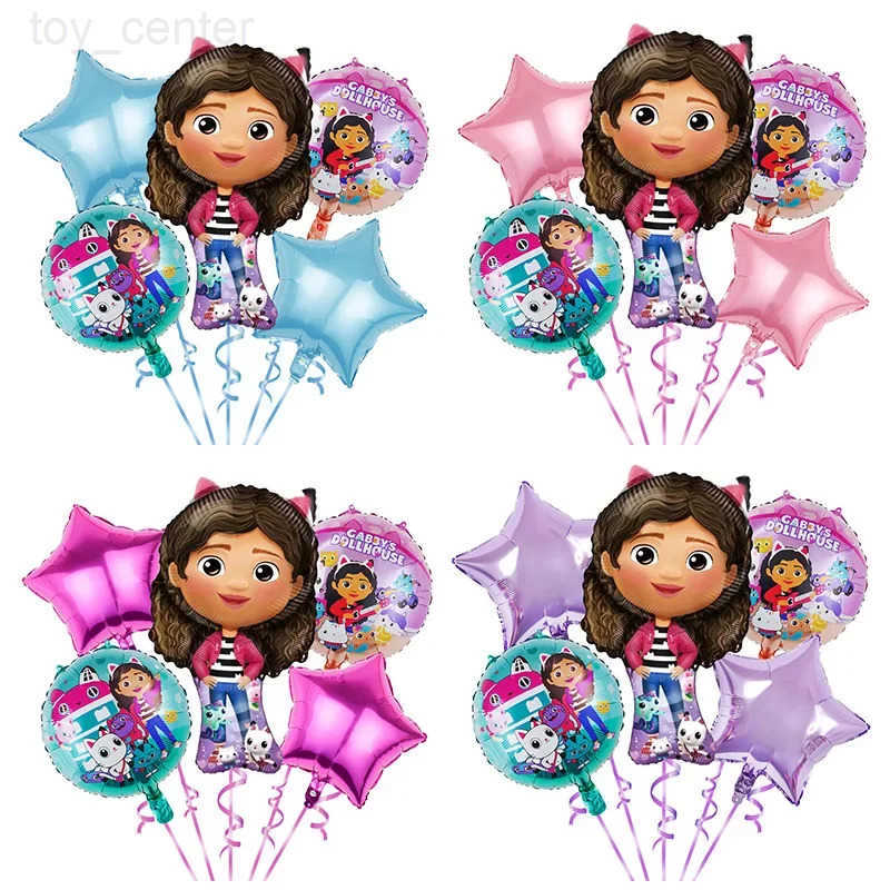 Disney 5pcs Childrens Birthday Party Decoration Gabby Doll House Theme Gabby Doll House Aluminum Foil Balloon Set Star Globos W20250709