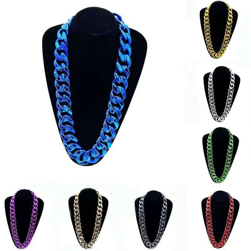 Hip Hop Jewelry 0.35cm CCB Exaggerated Large Gold Cuban Chain Plastic Simulation Necklace Personality Performance Props for Men