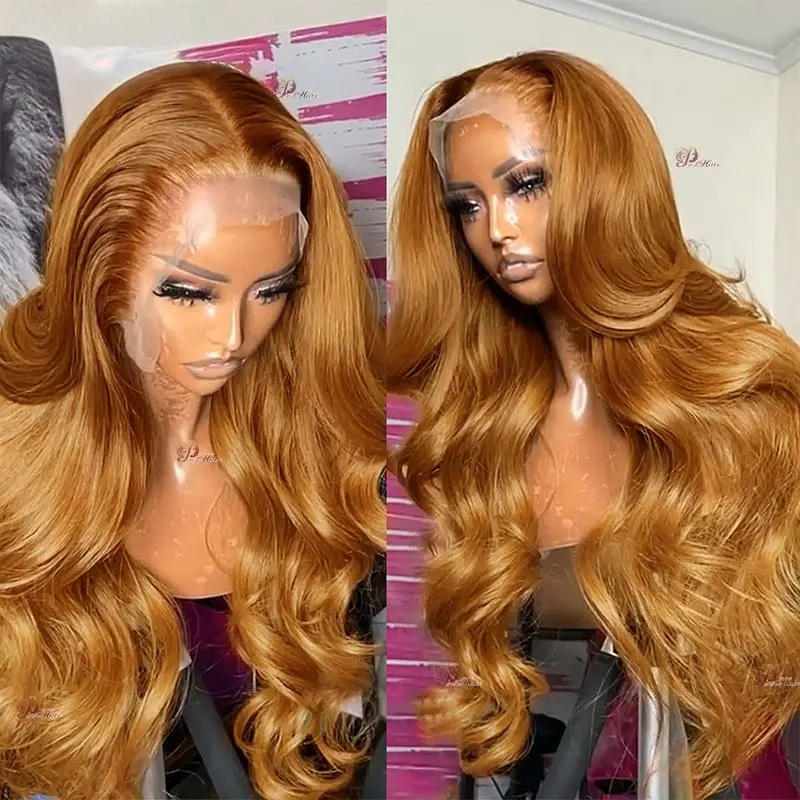 Honey Blonde Wave Wigs Look Like Really Human Hair Wigs Indian Hair Highlight Blonde P4/27 Pre-Cut 13x4 Closure Wig 180% Density Pre-Plucked Water Wav