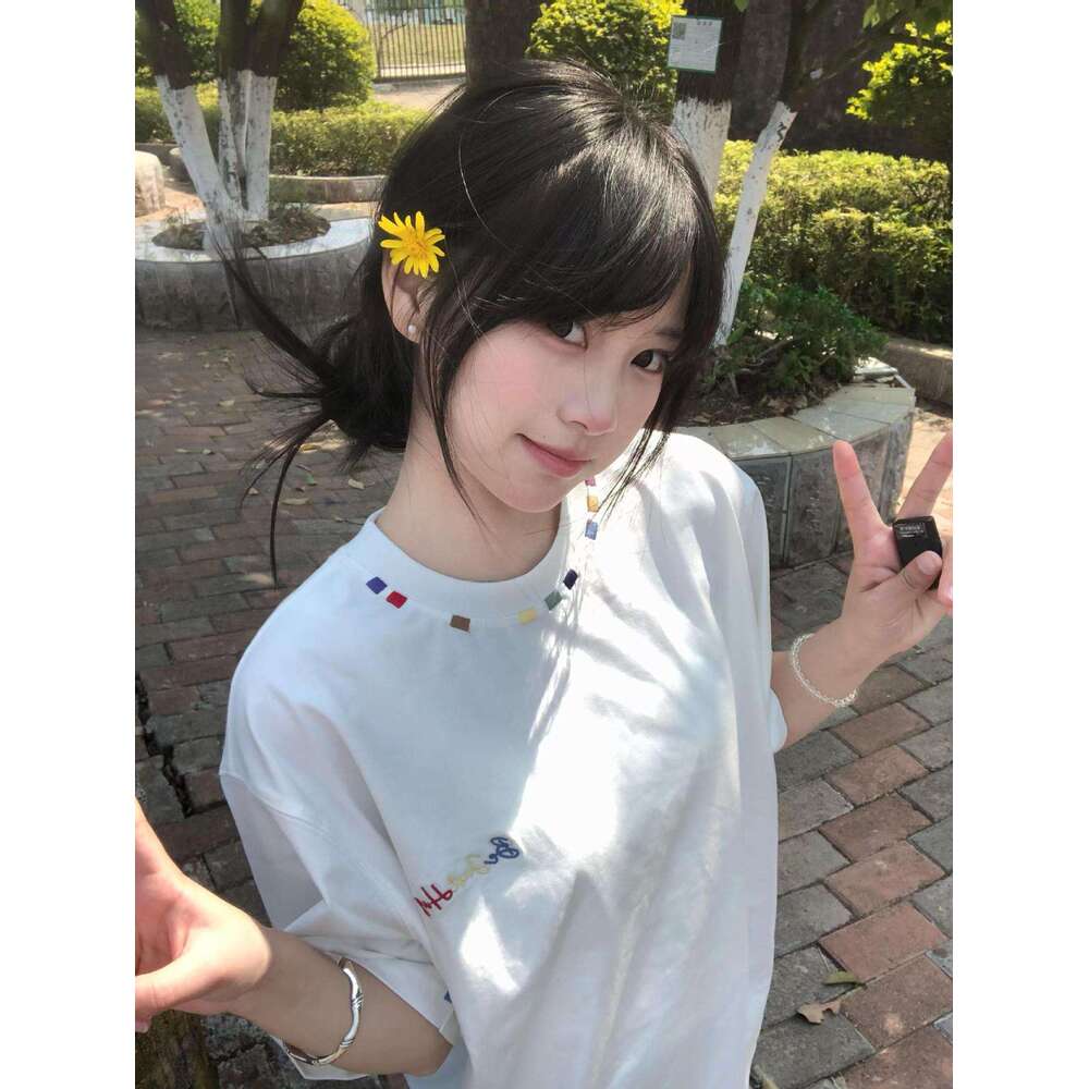 Korean Style Simple Pure Cotton White Short Sleeve T-Shirt For Women Summer New Loose Design Sense Niche Top Trendy B5