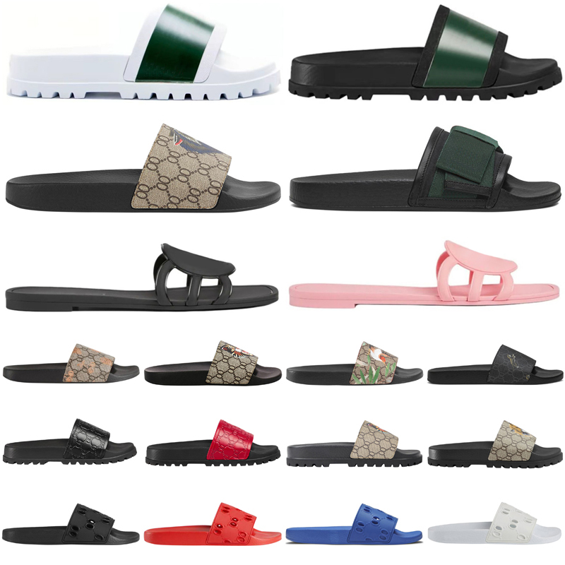 Slippers For Men Women Flat Designer Slides Blooms Floral Rubber Leather Fabric Sandal Black White Striped Luxury Slipper Summer Beach shoes claquettes