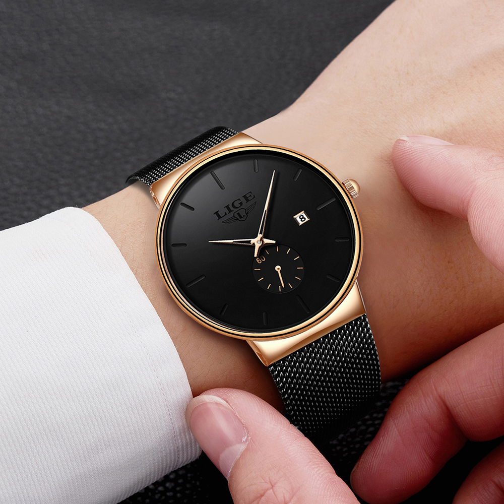 LIGE 2024 Luxury Men Watches Waterproof Ultra Thin Date Clock Male Steel Strap Casual Quartz Watch Men Sports Wrist Watch Man Local warehouse