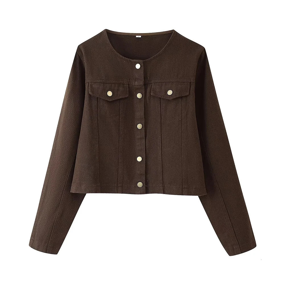 Womens Clothing European and American Fashion Brown Round Neck Long Sleeve Coat High Waist Pants Set 250709