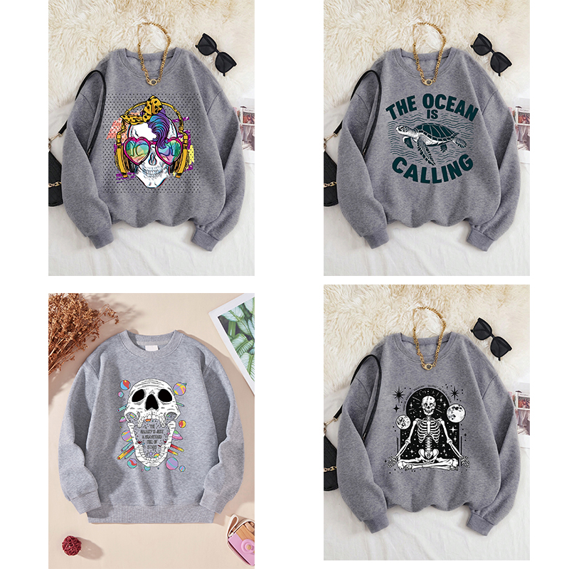 Pure cotton sweater female gray spring and autumn 2025 new American letters cute pattern women's fashion high street casual hooded coat