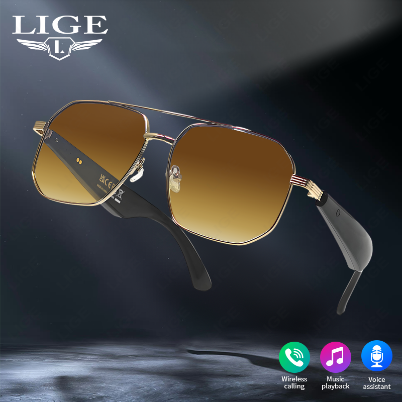 LIGE wireless smart glasses polarized Wireless sunglasses sports smart glasses built-in microphone open music speaker wireless call music control AI t