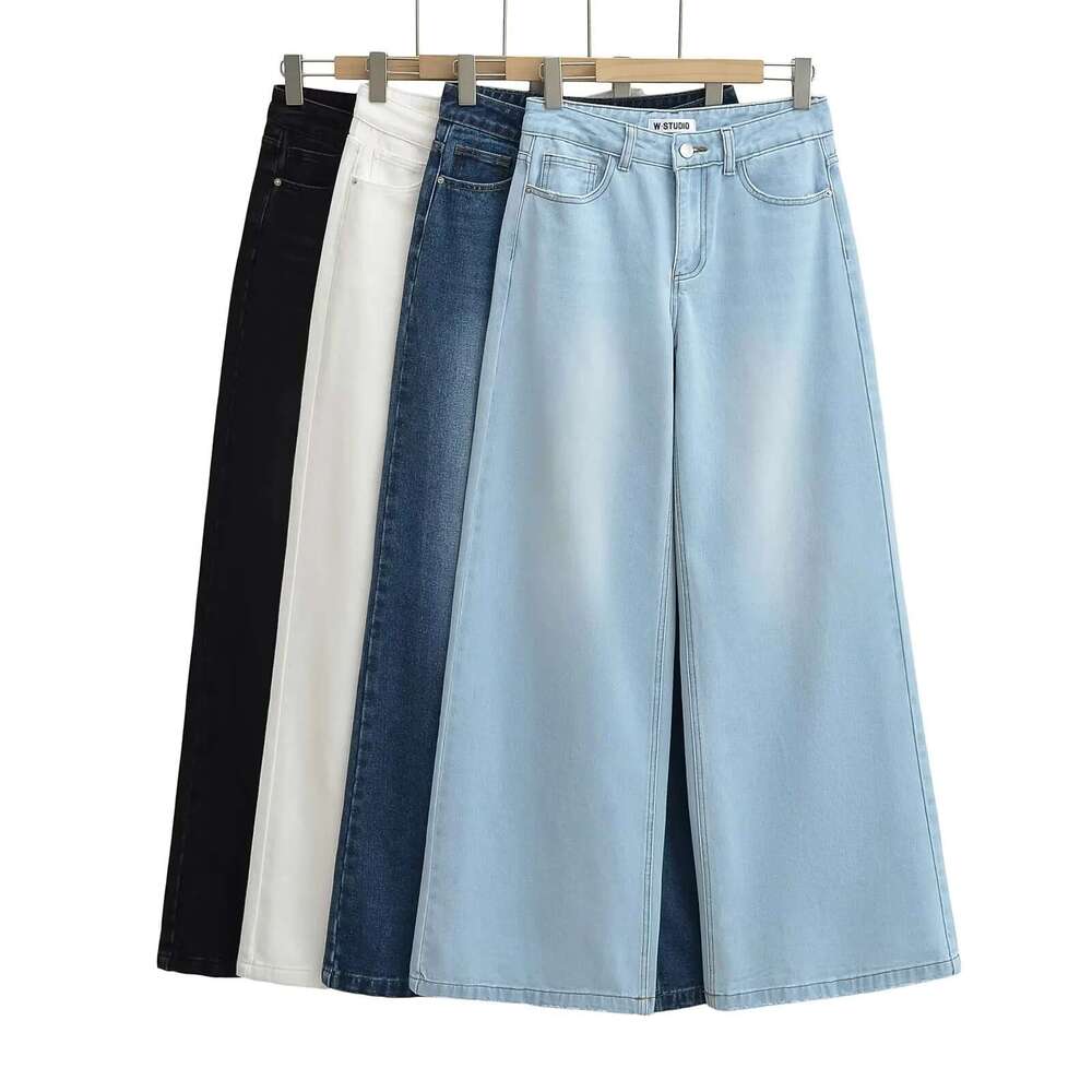 American Style INS Hot Girl Low Waist Loose Slimming Wide Leg Jeans Women Washed Versatile Denim Flared Floor-Length Pants B5
