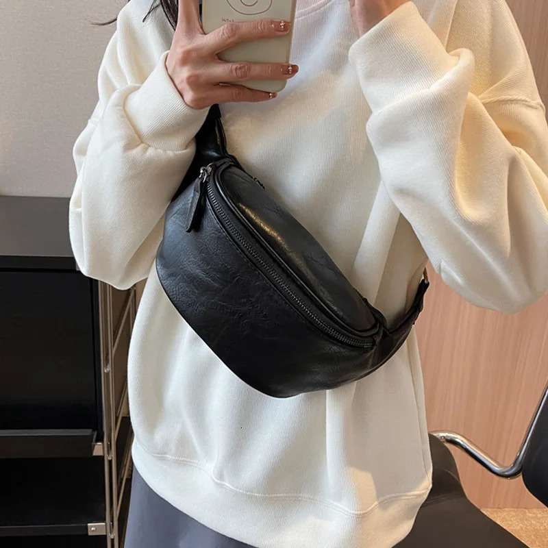 Women Chest Bag Black Leather Shoulder Crossbody Bags For Ladies Belt Bag Female Waist Pack Fanny Packs Phone Walle 250630