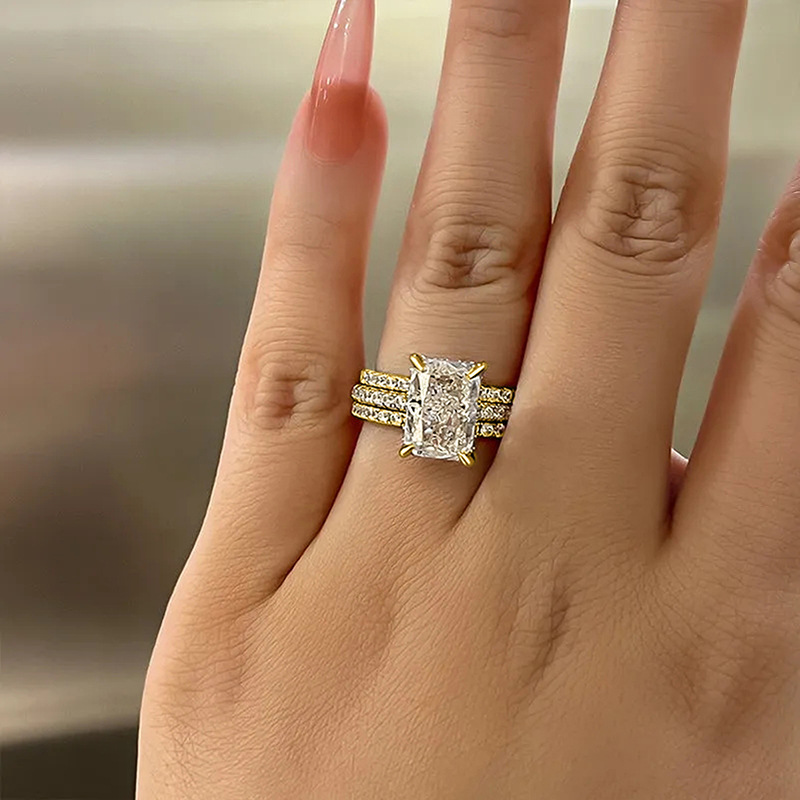 2025 Choucong Elegant 3PCS Wedding Rings Luxury Jewelry 925 Sterling Silver Fill Radiant Shape White 5A Zircon CZ Diamond Eternity Women Bridal Ring S