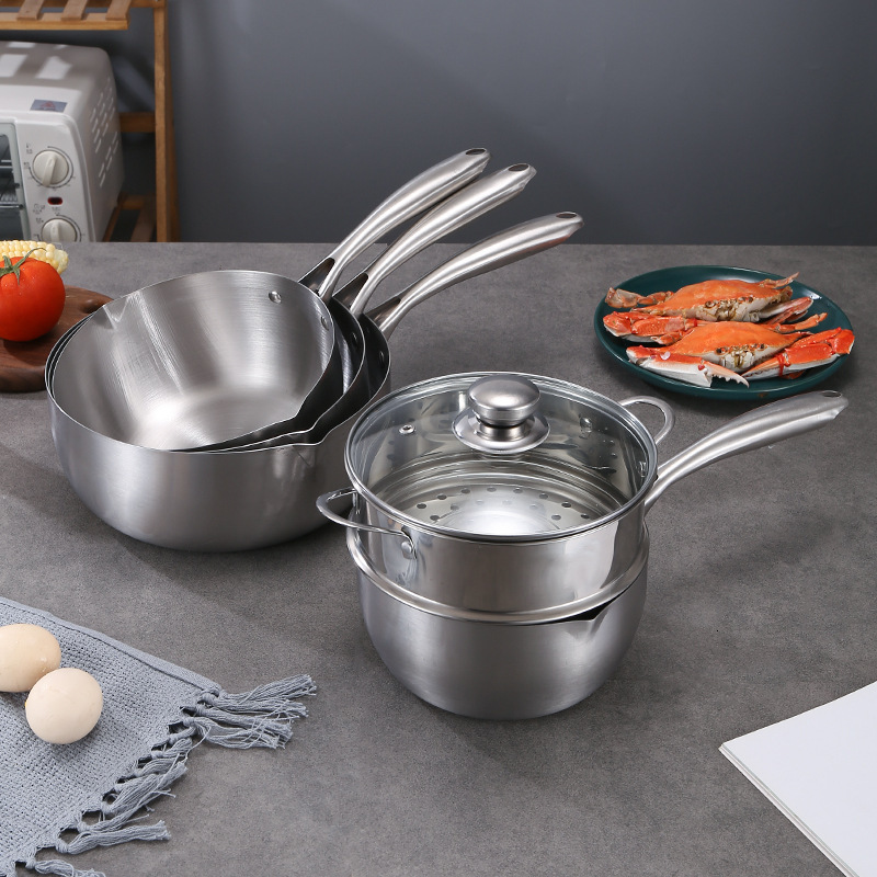 Household Stainless Steel Yukihira Pot Integrated Non-Coating Baby Thickened Food Supplement Milk Pot Instant Noodle Soup Pot