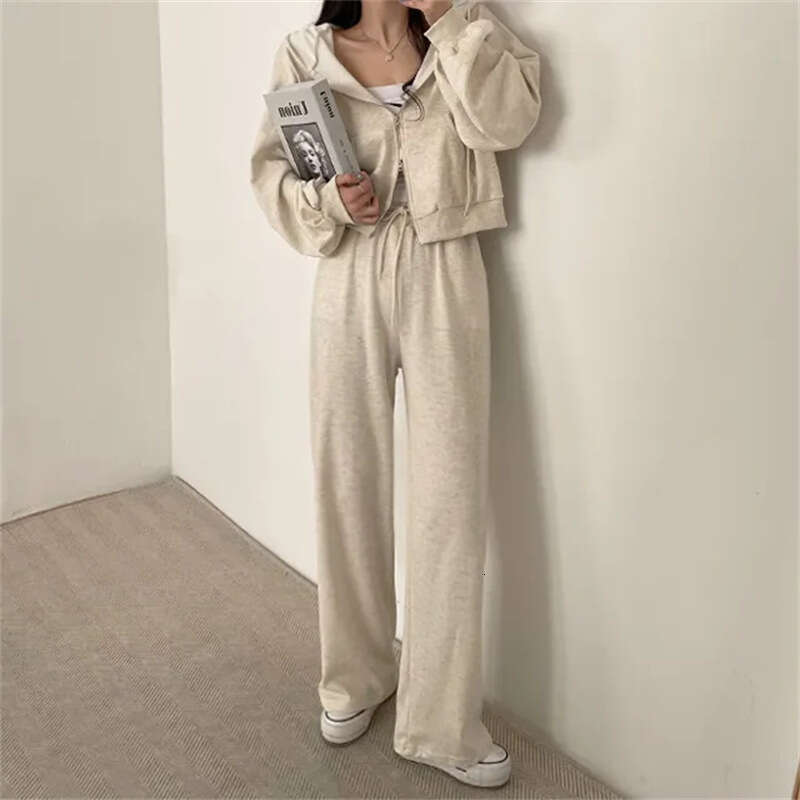 Women's Sports Suit Elegant Sleeve Long Pants Jacket Zipper Top Korean Style Slimming Two-Piece Set For Spring And Autumn B5