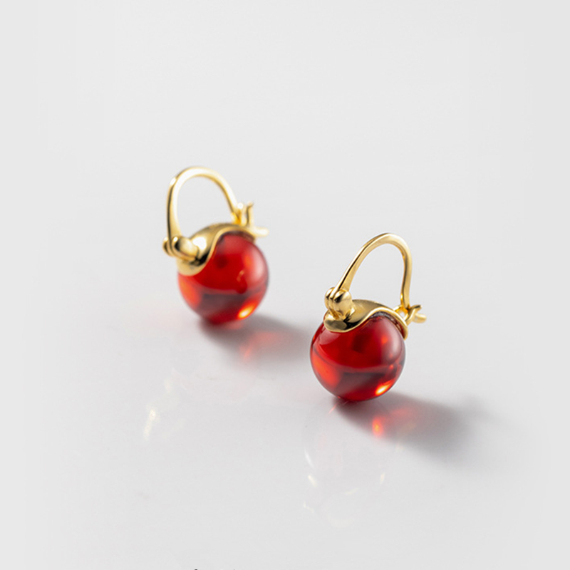 Orecchini A Cerchio D'argento Sterling Puro S925 Sintetico Orena Garnet Orecchi…