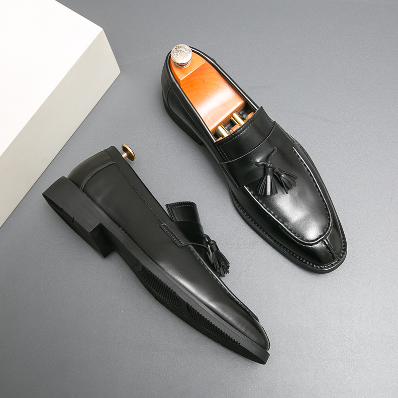 1894 Spring and Summer British Pointed Leather Shoes for Men, British Trendy One Step Business Dress Shoes, Retro Pointed Male Hairstylist, Thick Bott