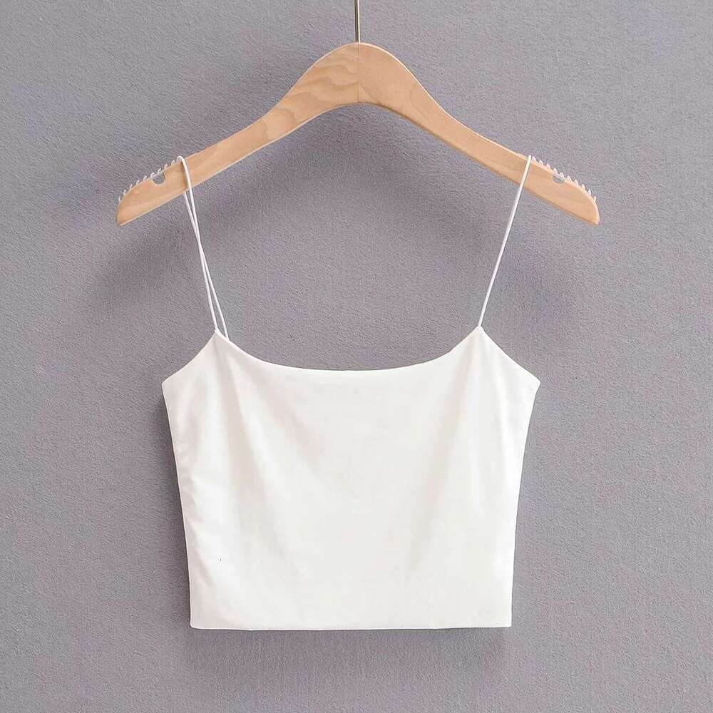 Spring Summer New Solid Color Thin Elastic Strap Camisole For Women, Short Outerwear, Inner Wear, U-Neck Slim Fit Base Tank Top B5