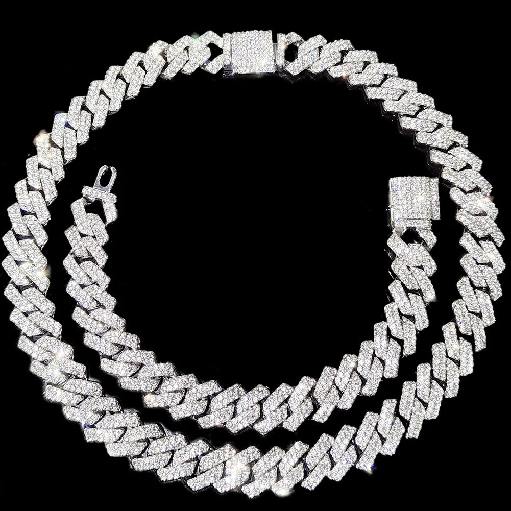 14 MM Prong Cuban Link Chain Necklace For Men Hip Hop Iced Out Bling Full Rhinestone Paved Necklace Rapper Female Jewelry 251013