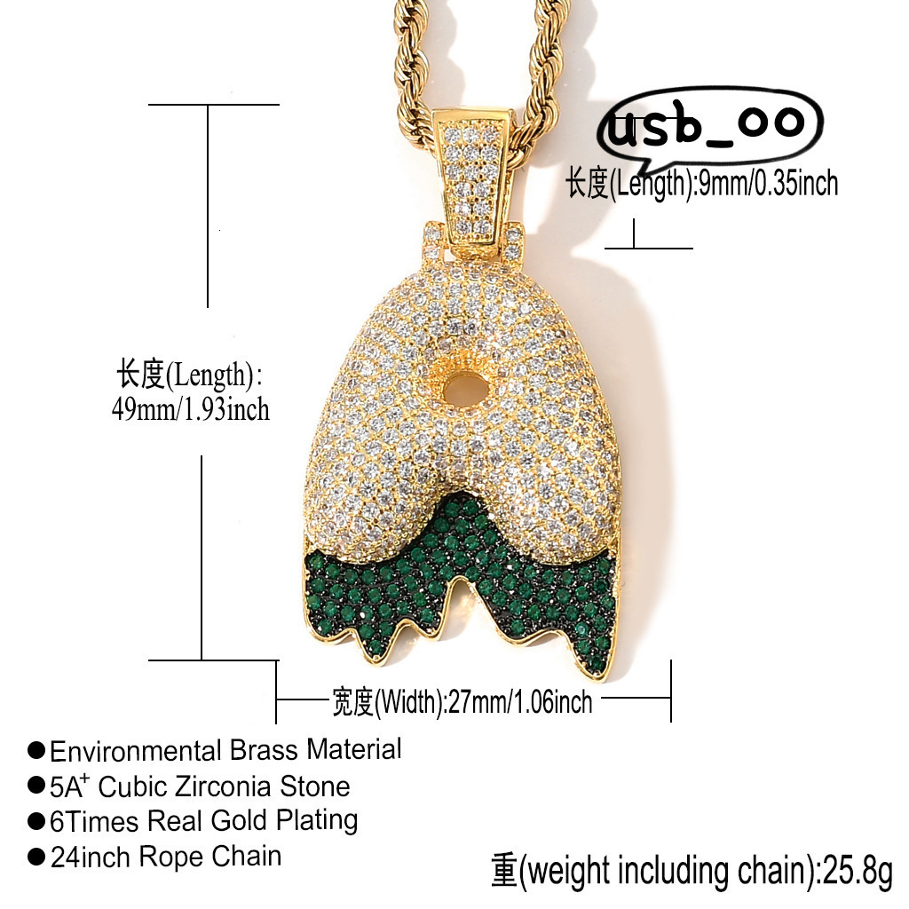 Bubble Letter Pendant Two-color Moissanite Personality Creative Splicing Couple Green lava Letter Pendant Hip Hop Jewelry