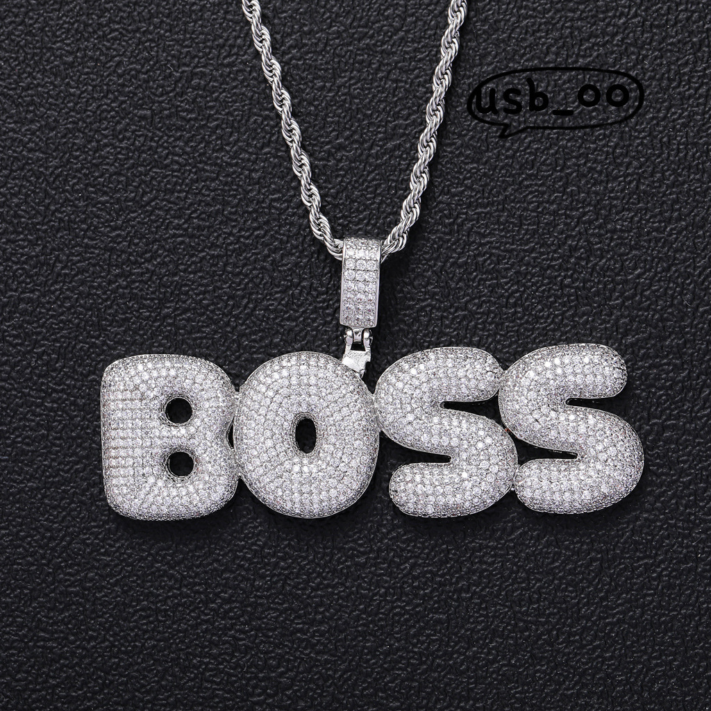 925 Lettering Custom Silver Bubble Mozan Diamond Hip-hop Necklace Personality Can Be Customized with a Certificate