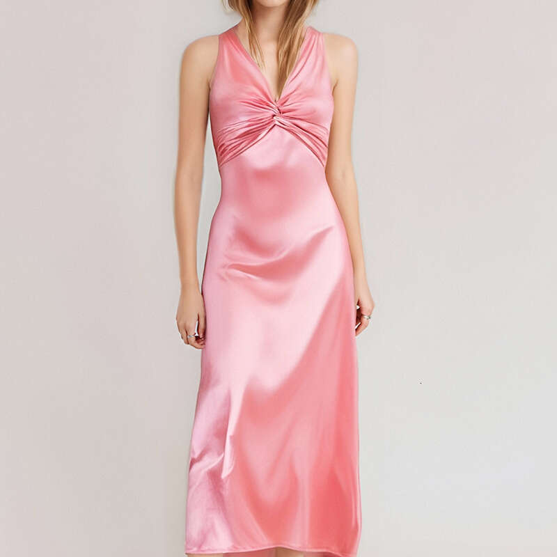 Spring New Women's Satin Elegant Tie Sexy Backless Halter Dress B5