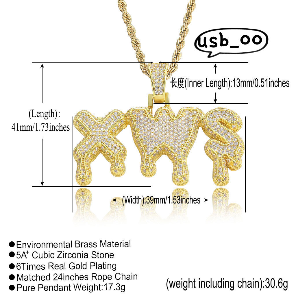 Drop Custom Water Hiphop Pendant Letter Pendant Necklace Real Gold Plated Full Moissanite DIY Patchwork Name Necklace for Couple
