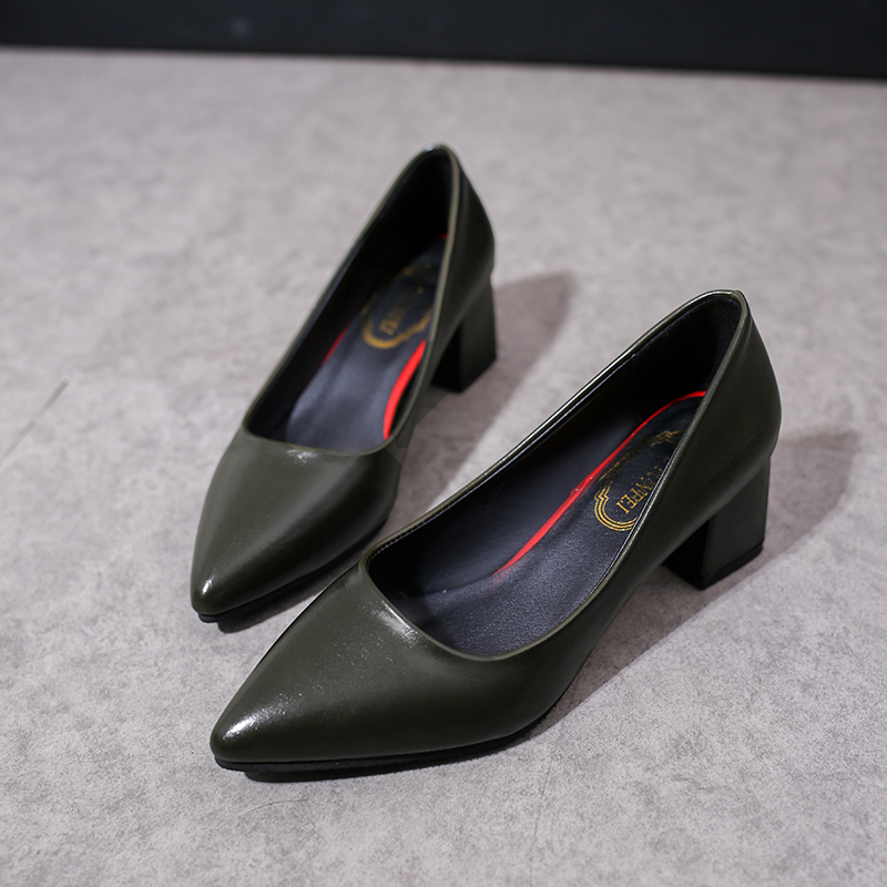 1181 Women's Fashion Office Heels with Arch Support, Low Thick Heels with Closed Toes, Comfortable Pointed Dress, Office Heels