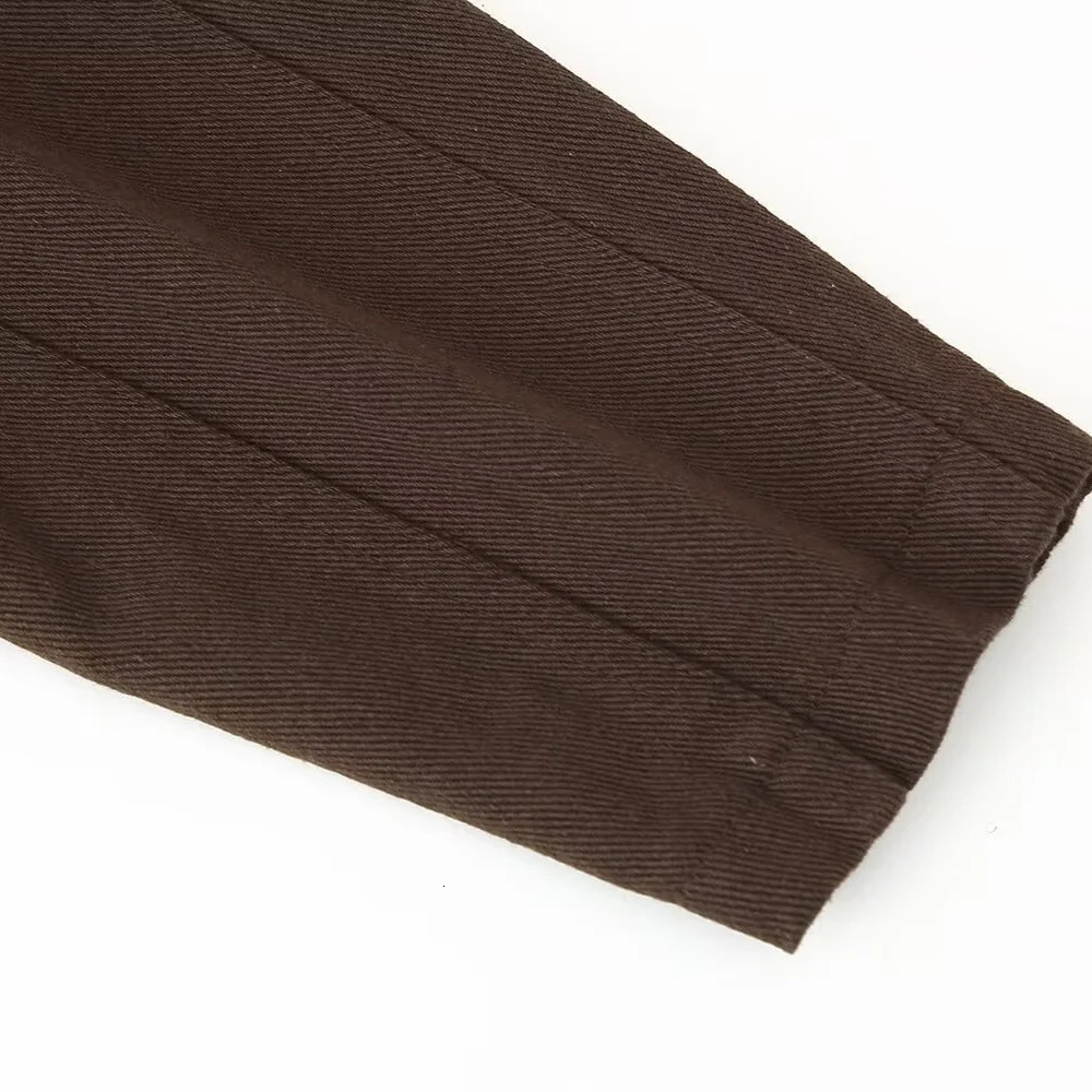 Womens Clothing European and American Fashion Brown Round Neck Long Sleeve Coat High Waist Pants Set 250709