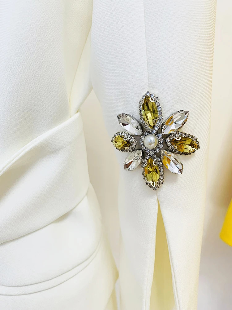 HIGH STREET est Fashion ner Jacket Womens Slit Sleeve Rhinestone Diamonds Beading Belted Blazer 250709
