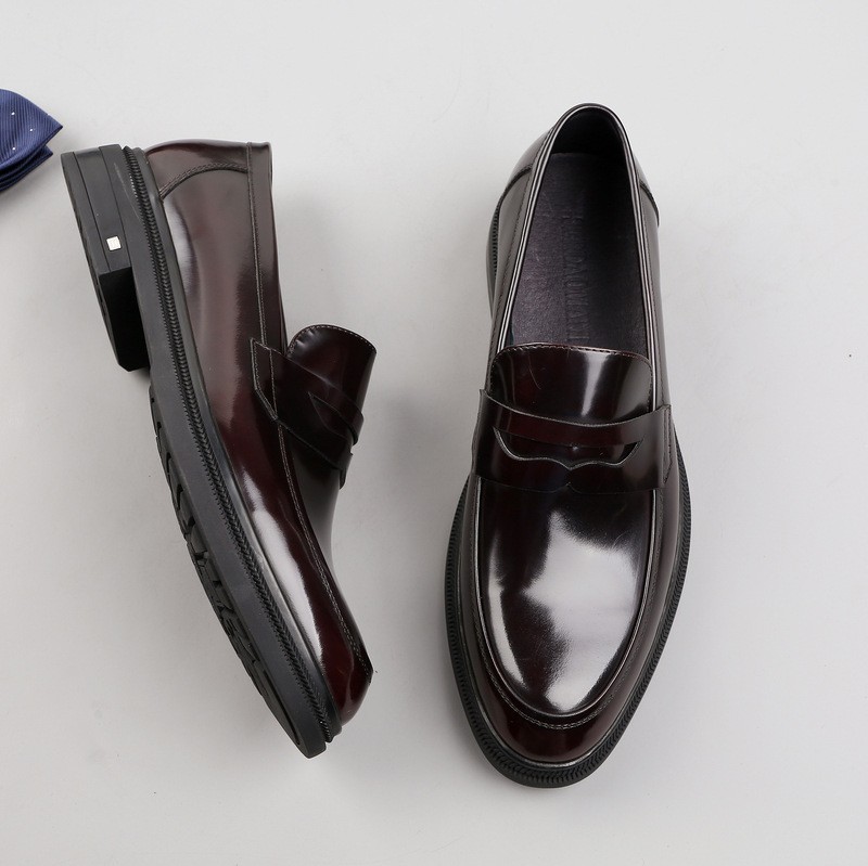 New British men's business casual leather shoes with one foot thick sole round toe loafers genuine leather breathable and comfortable