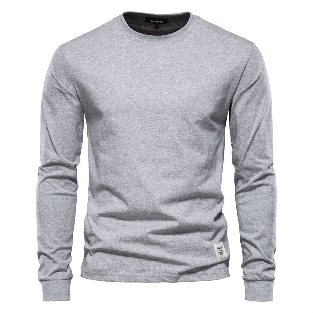 Autumn Trend Long Sleeve New European Size Men's Solid Color Long Sleeve Shirt High Street Men's Hong Kong Style Inner Wear Pure Cotton T-sh