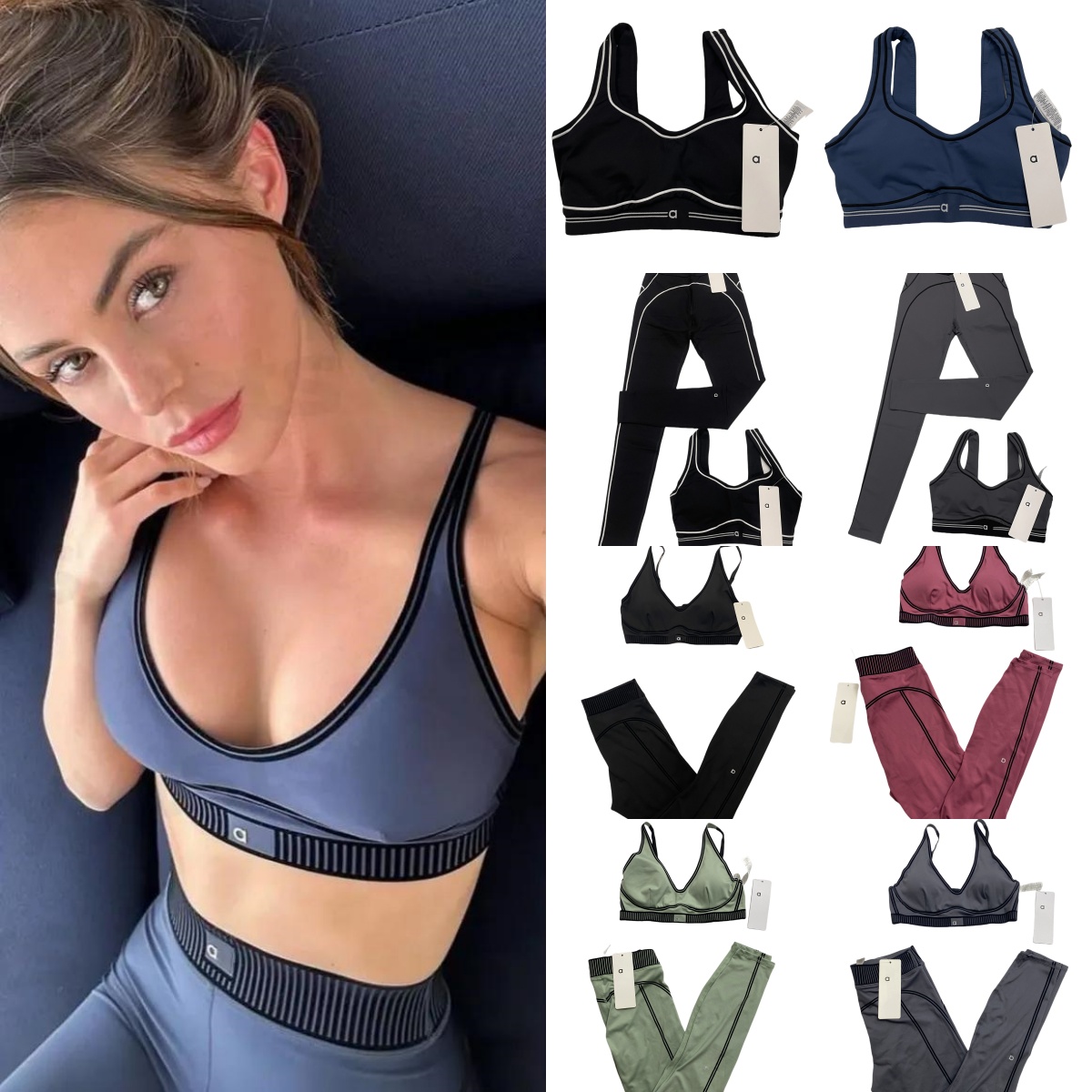 10A Yoga Set Seamless Tops Sports Heart Throb Bra+Leggings High End White Striped Low Back Dance Yoga Outfits Running Fitness Pilates Muse alosetly sets Women clothes