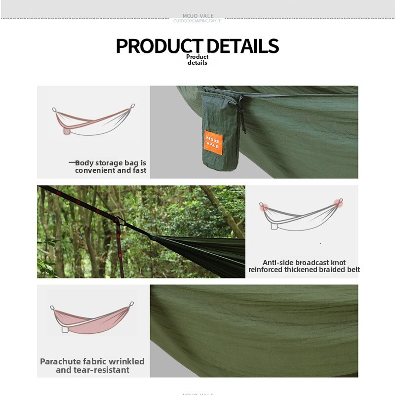 Single Nylon Anti-Turn Swing Leisure Outdoor Supplies Camping Hammock Parachute Fabric