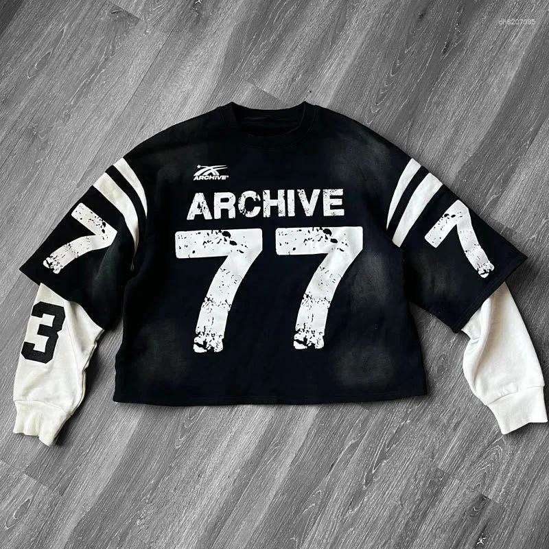 Men's Hoodies Men Women Retro Harajuku Punk Casual Splicing Sweatshirt Fashion Street Design Fake Two Piece Hip Hop Loose Long Sleeves
