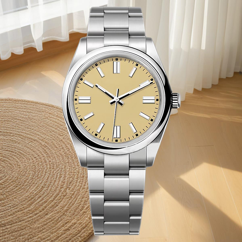 Men's luxury automatic watch design 41mm 904L light yellow dial stainless steel strap classic swimming night light green blue treasure mechanical watches wristwatc