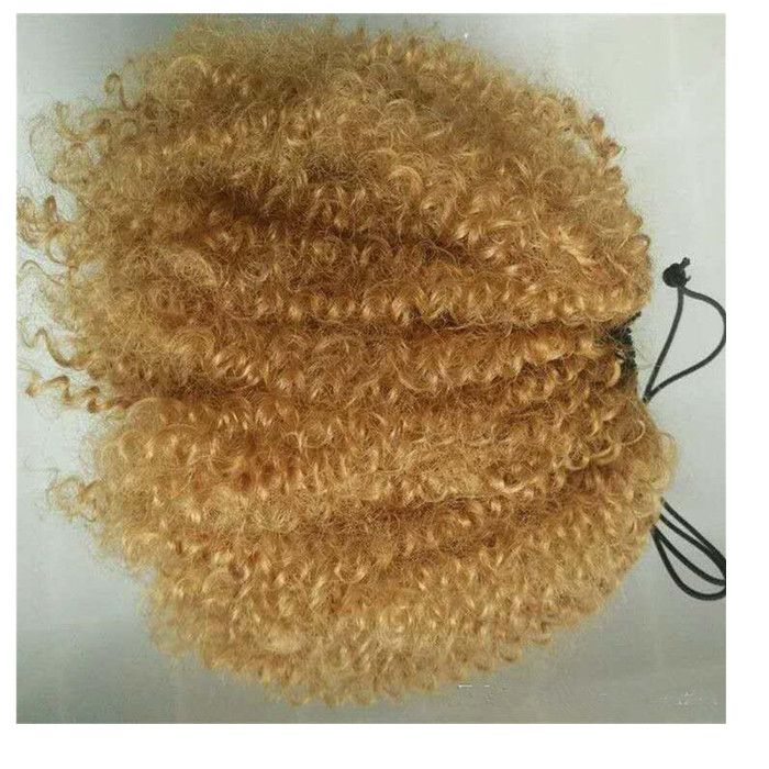 Blond Kinky curly Ponytail Human Hair Real Natural Hair Extensions Remy Hair Horsetail Clip On braids Ponytail Extensions hair piece Blonde hairpiece 