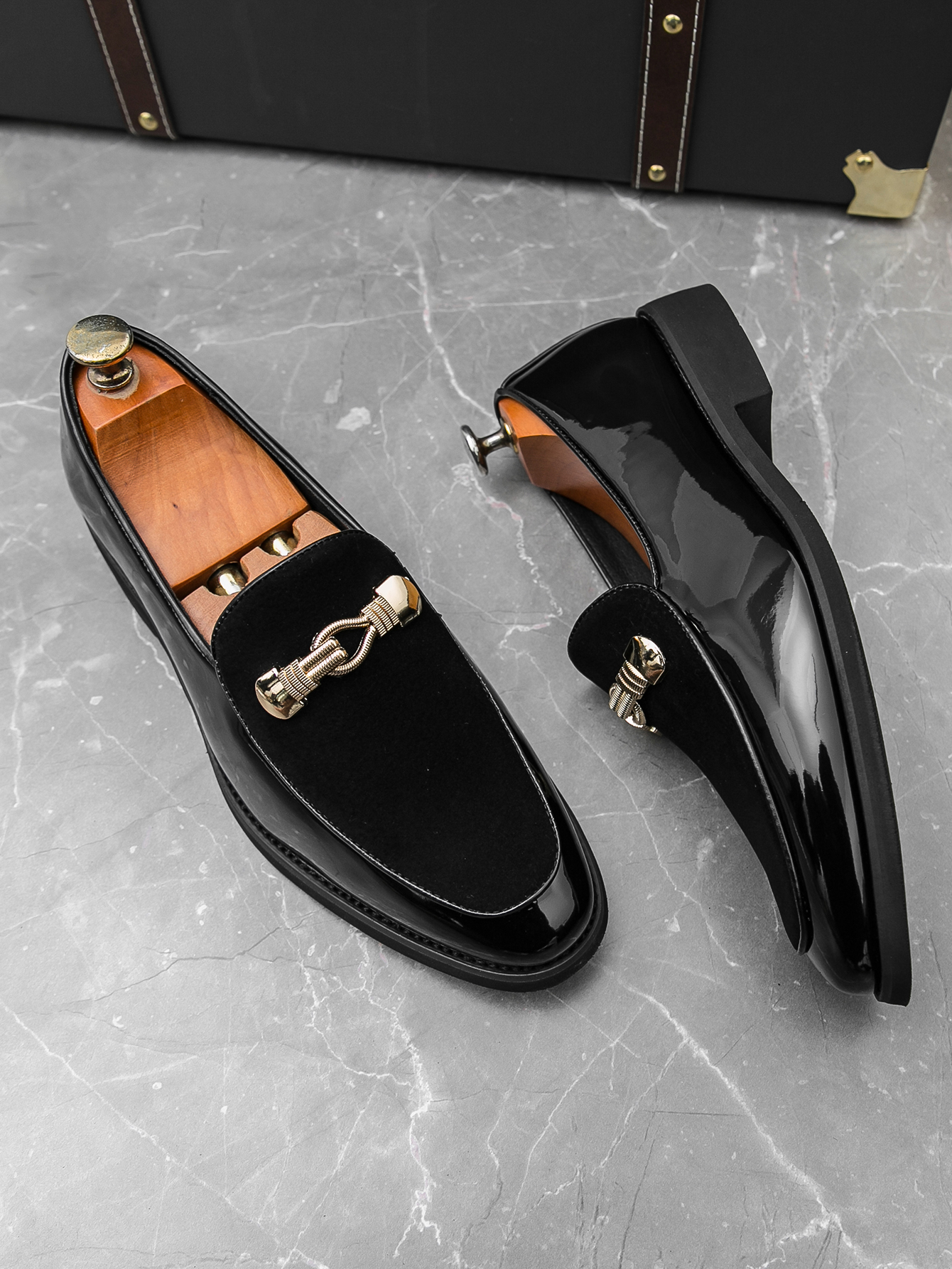 2089-- International trade plus size Le Fu shoes men's 2025 spring and autumn new suede bean shoes European and American men's shoes patent 