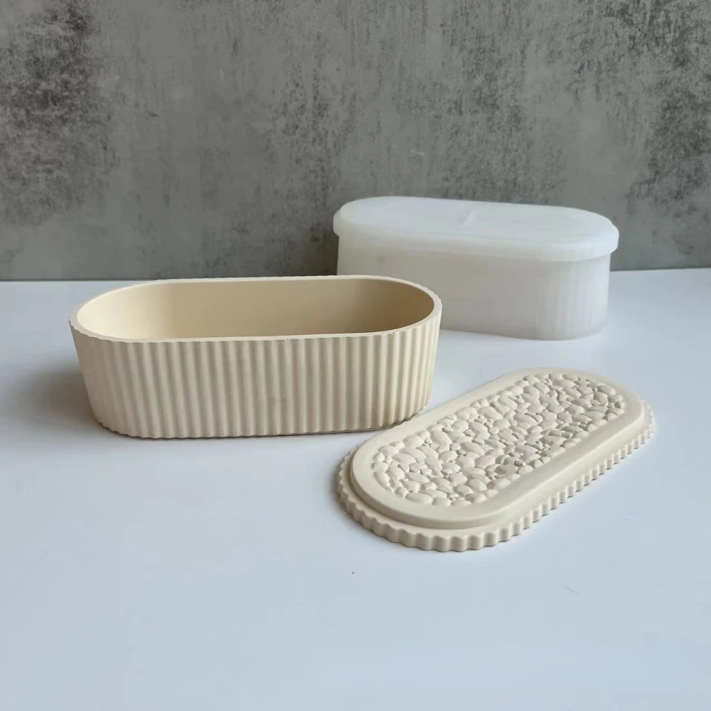 Oval Storage Box with Cover Silicone Mold DIY Plaster Concrete Flower Pot Jewelry Storage Box Epoxy Resin Molds قوالب سيليكون