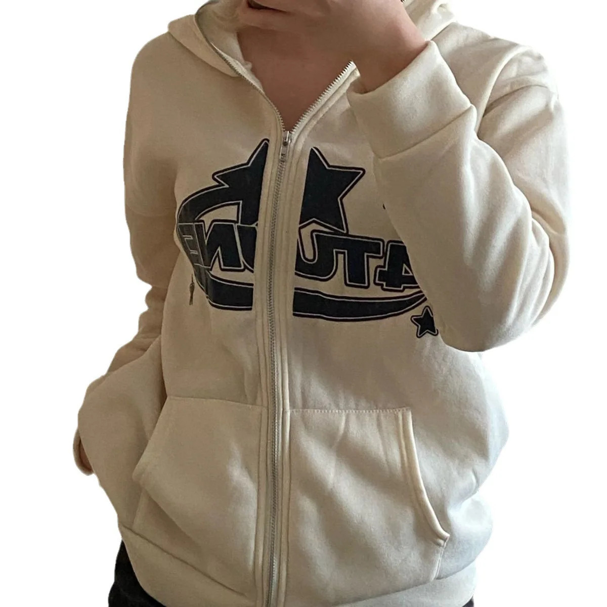 4tune Full Zip Hoodie Hip Hop Fashion Men Loose Hoodie Streetwear Retro Trend Letter Print Zipper Sweatshirt Women Oversize Tops 250707
