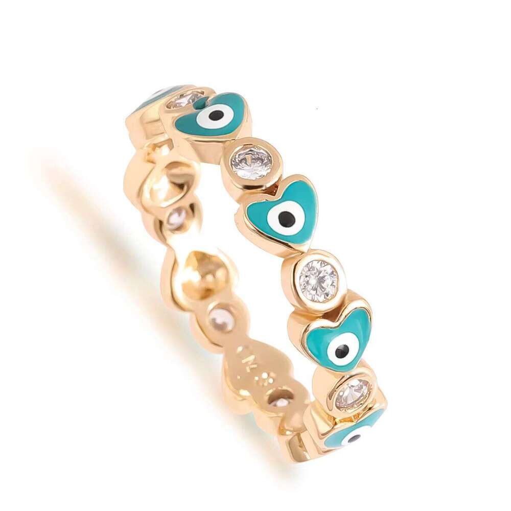 Fashion Gold-Plated Zircon Evil Colorful Oil Drop Devil Eye Ring Main Material Brass Jewelry