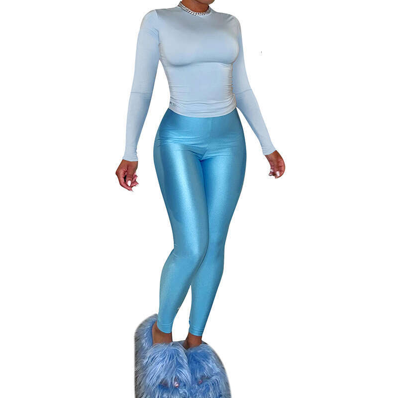 new Autumn Women's Round Neck Sleeve High Waist Slimming Long Pants Casual Set B5