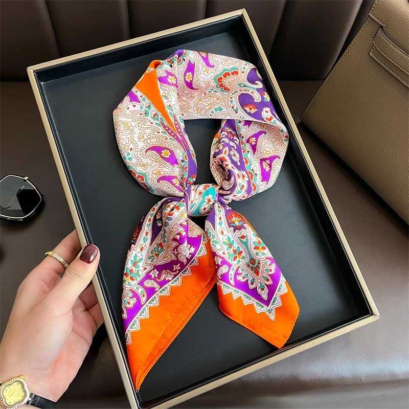 Summer Sunscreen Lemon Print 70cm Square Beach Silk Scarf Casual Elegant Thin Breathable Neck Women Head Wrap Hair Scarves Shawl M250709