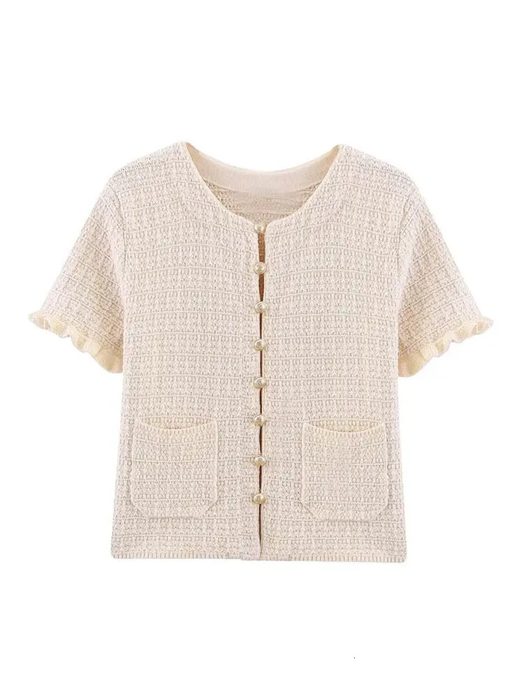 Elegant Knit Cardigan Skirt Sets Women Oneck Short Sleeve Single Breasted Top Spliced Long Skirts Summer Lady Beach Outfit 250709