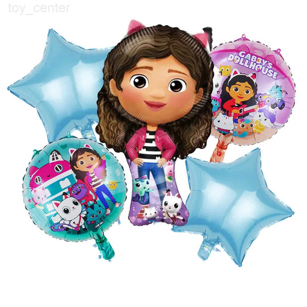 Disney 5pcs Childrens Birthday Party Decoration Gabby Doll House Theme Gabby Doll House Aluminum Foil Balloon Set Star Globos W20250709