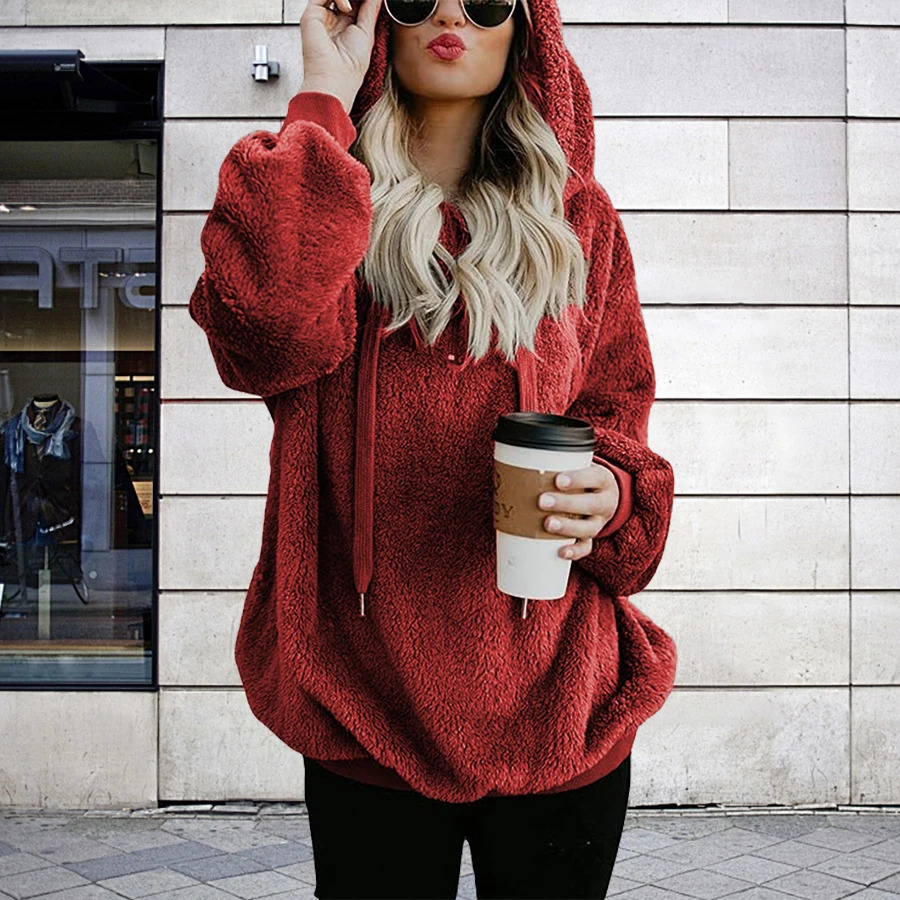 Plus Size Selling Plush Oversized Hooded Sweatshirt Half Open Front Womens Casual Drawstring Clothing Large Sizes 250709