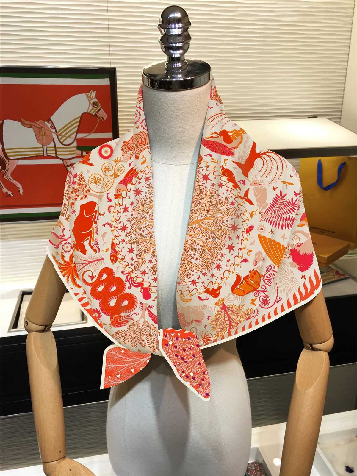 90cm Animal Horse Twill Silk Scarf Fashion Shawl Luxury Brand Square Scarf Women Hijab Bandana Foulard Neckerchief Head Scarves M250709