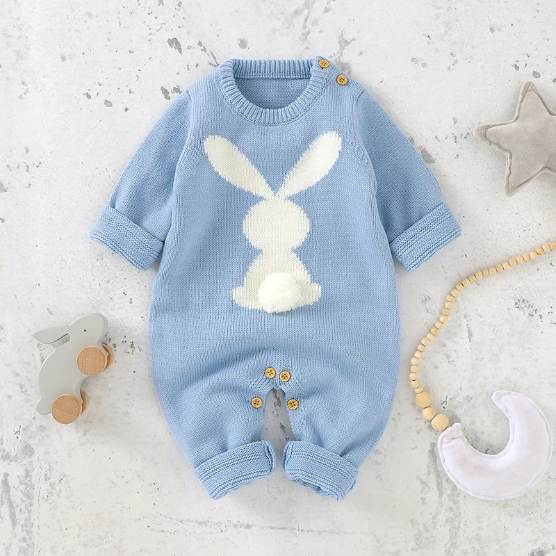 Cute Rabbit Knitted Baby Rompers Clothes Spring Autumn Crew Neck Long Sleeves born Boys Girls Easter Jumpsuits Outfits 0-18m 250709