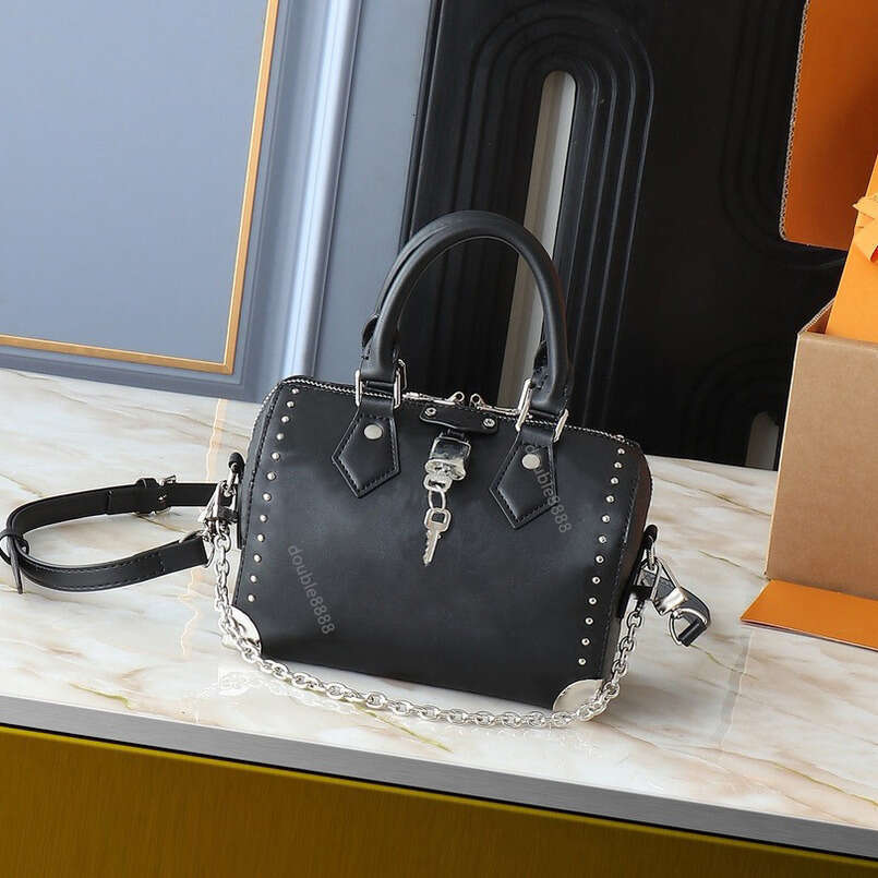 Designer women man black emboss leather shoulder crossbody bags rivet fashion chain tote bags handbag purse luxury messenger bag Pillow handbag travel bag