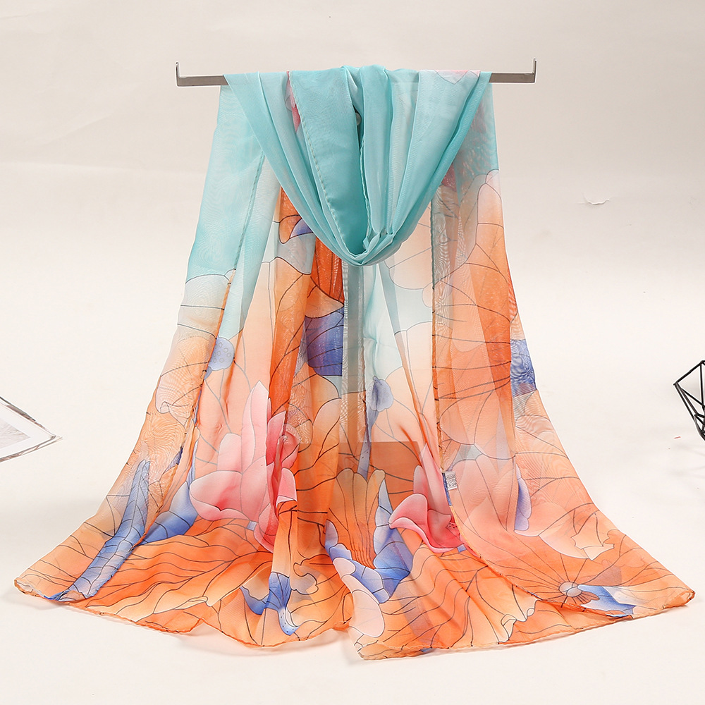 K1291 Gift scarf decorative chiffon style printed gauze scarf small Korean version spring and autumn summer versatile new thin shawl long