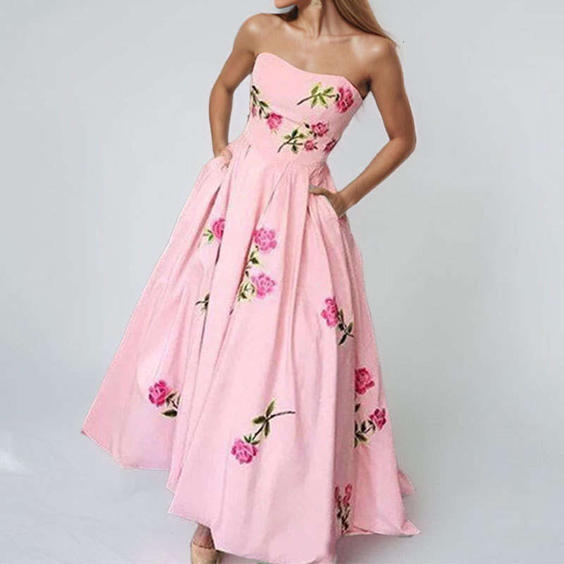 Summer New Women's Fashion Elegant Sleeveless Tube Top Long Dress B5